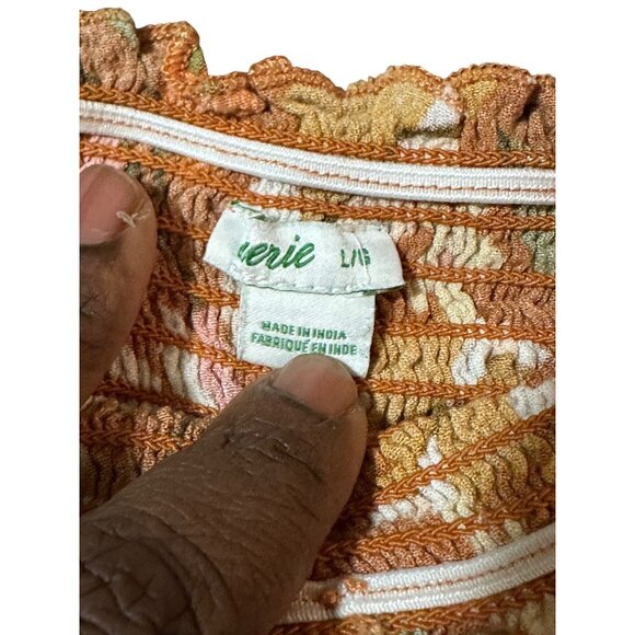 Aerie Peasant Square Neck Smocked Top With Floral Pattern & Puff Sleeves Size L - Picture 3 of 6